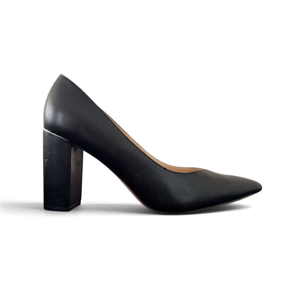 Marc Fisher Women’s Leather Block Heel Slip On Black Pumps w/ Pointed Toe Sz 10